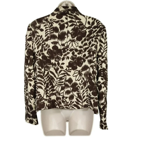 Jones Wear Open Front Blazer Jacket Women Size 16 Brown Cream Floral One Hook - Picture 5 of 7